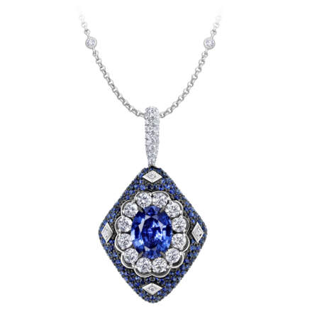 Подвес с сапфирами и бриллиантами, белое золото 1