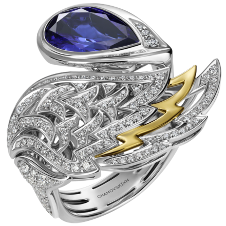 Кольцо с танзанитом и бриллиантами, белое золото 2