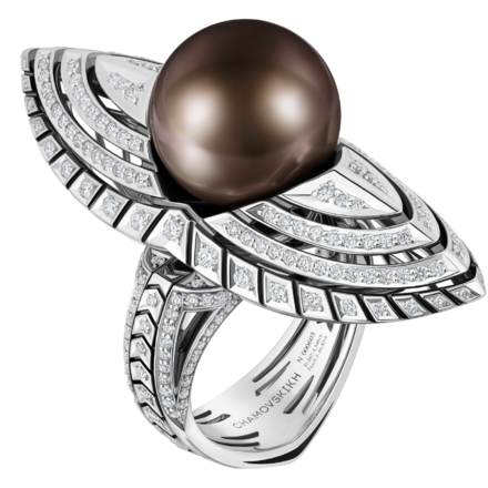 Кольцо с жемчугом и бриллиантами, белое золото, н.керамика 2