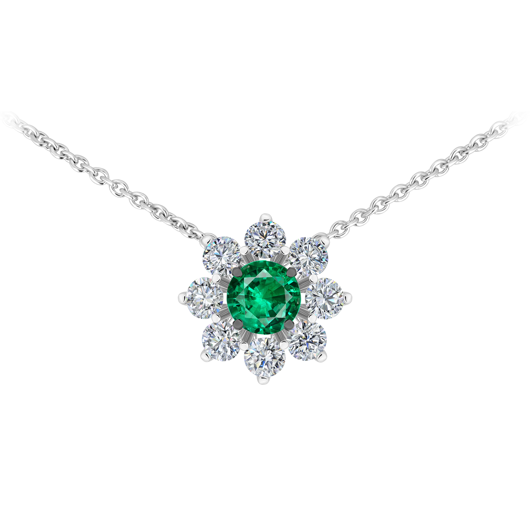 Колье с изумрудом и бриллиантами, белое золото