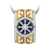 Подвес с бриллиантами и сапфирами, желтое и белое золото, н.керамика