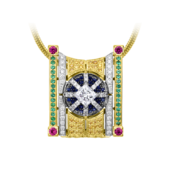 Подвес с бриллиантами, изумрудами, сапфирами и рубинами, жёлтое и белое золото