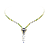 Колье с бриллиантами, изумрудами и сапфирами, жёлтое и белое золото