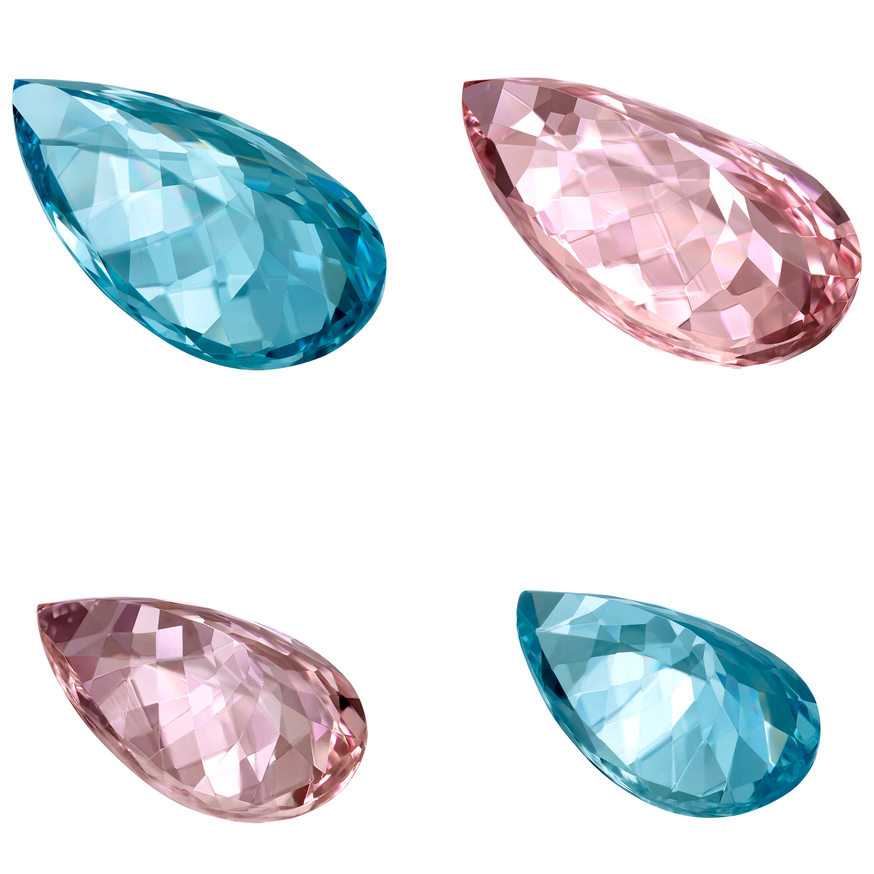 Сет из двух морганитов (5,05ct и 2,86ct) и двух аквамаринов (4,64ct и 2,61ct), Груша