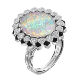 Кольцо с опалом и бриллиантами, белое золото, н.керамика