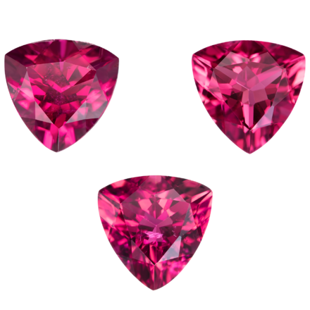Сет из трёх Турмалинов Рубеллитов, Триллион, 4,73ct/ 4,43ct/ 3,95ct 1