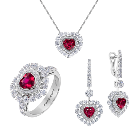Сет с рубинами и бриллиантами, белое золото 1