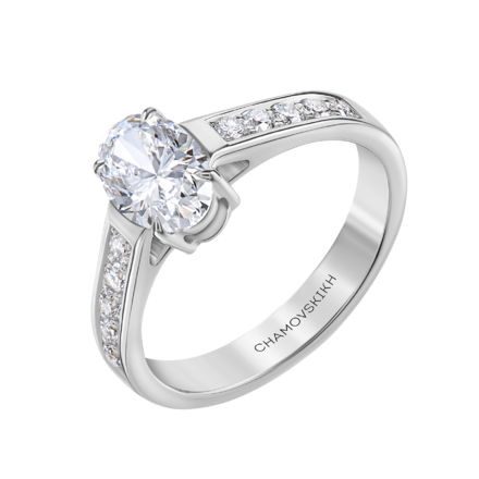 Кольцо с бриллиантами, белое золото 1