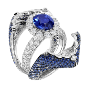 Кольцо с сапфирами и бриллиантами, белое золото