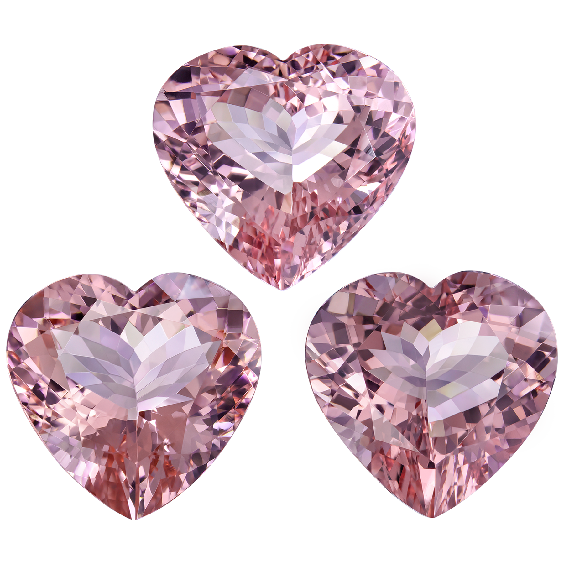 Сет из трёх морганитов, Сердце,15,84ct, 13,27ct, 12,56ct