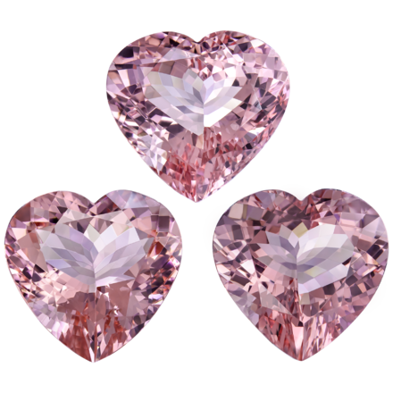Сет из трёх морганитов, Сердце,15,84ct, 13,27ct, 12,56ct 1