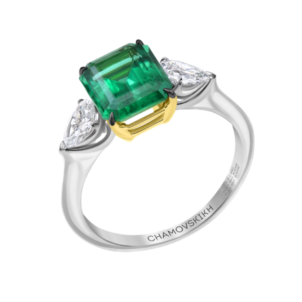 Кольцо с изумрудом и бриллиантами, белое и жёлтое золото 1