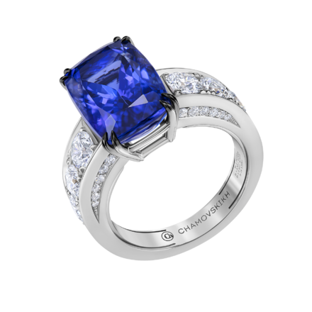 Кольцо с танзанитом и бриллиантами, белое золото 1