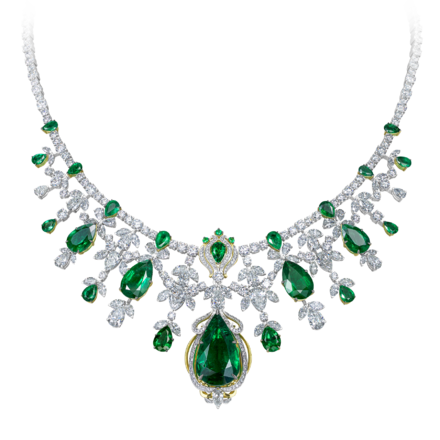 Колье с изумрудами и бриллиантами, белое и жёлтое золото 1
