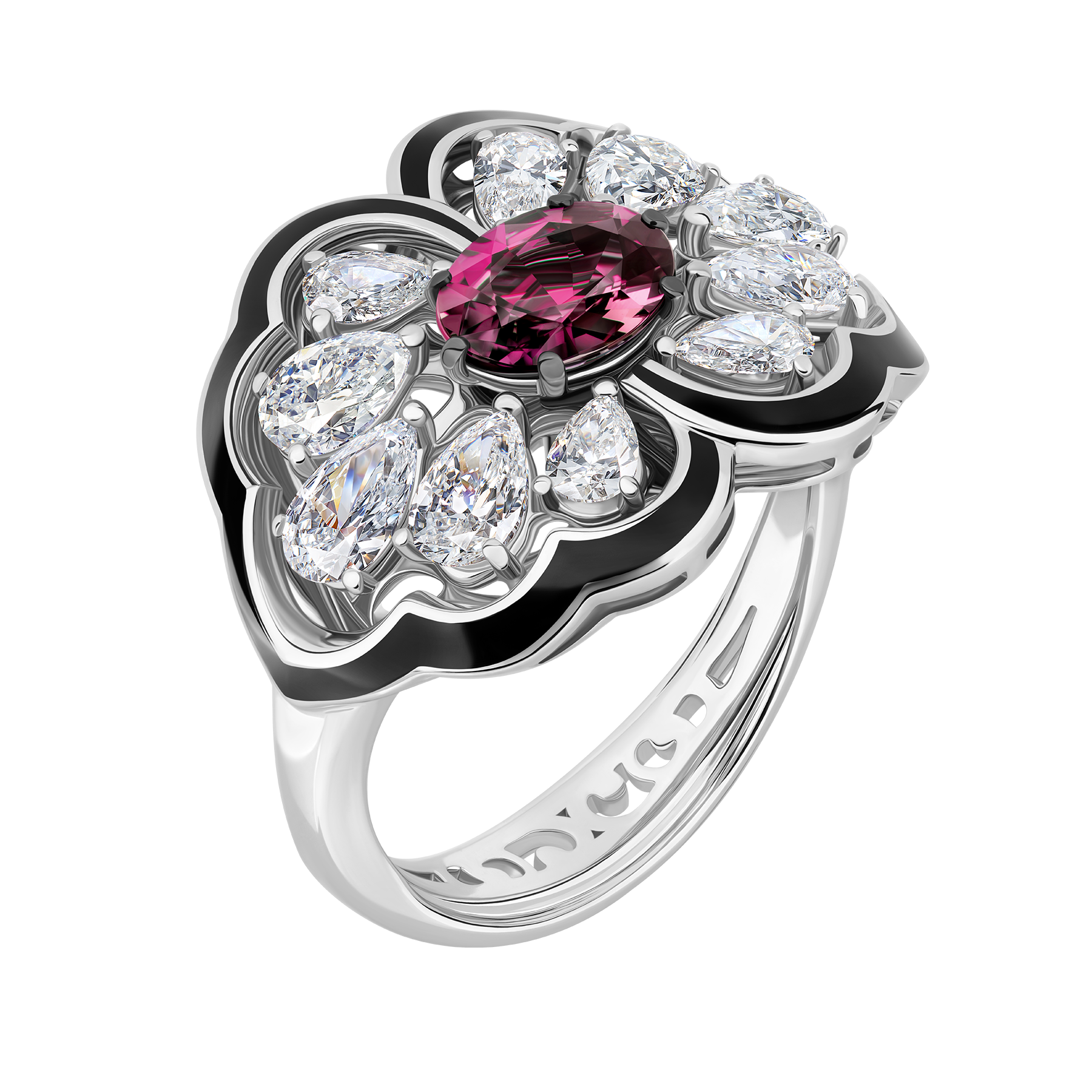 Кольцо с александритом, бриллиантами и жемчугом, белое золото, н.керамика