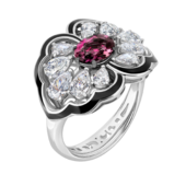 Кольцо с александритом, бриллиантами и жемчугом, белое золото, н.керамика