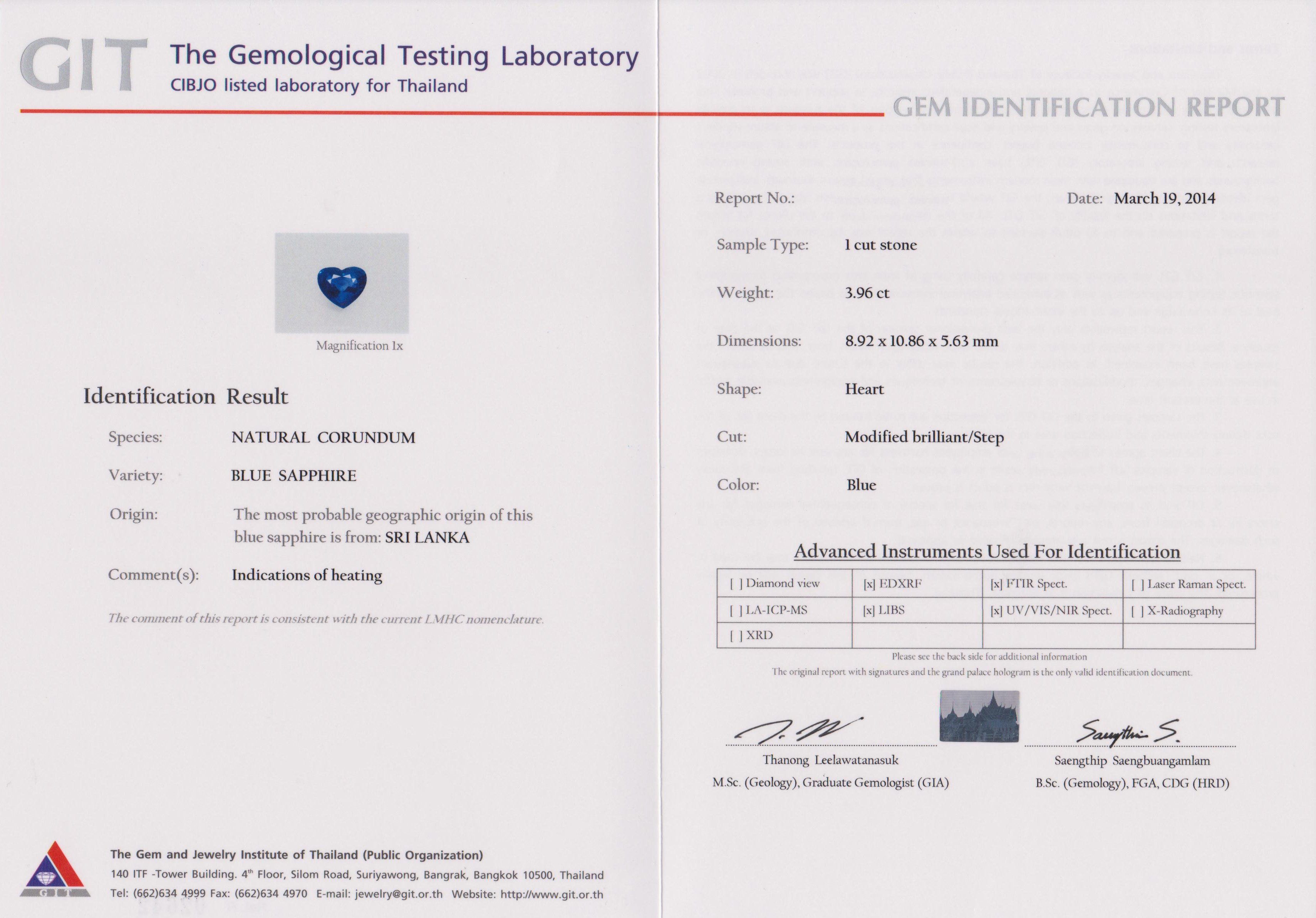 Сет из двух сапфиров, SRI LANKA, Сердце, 4,50ct/ 3,96ct