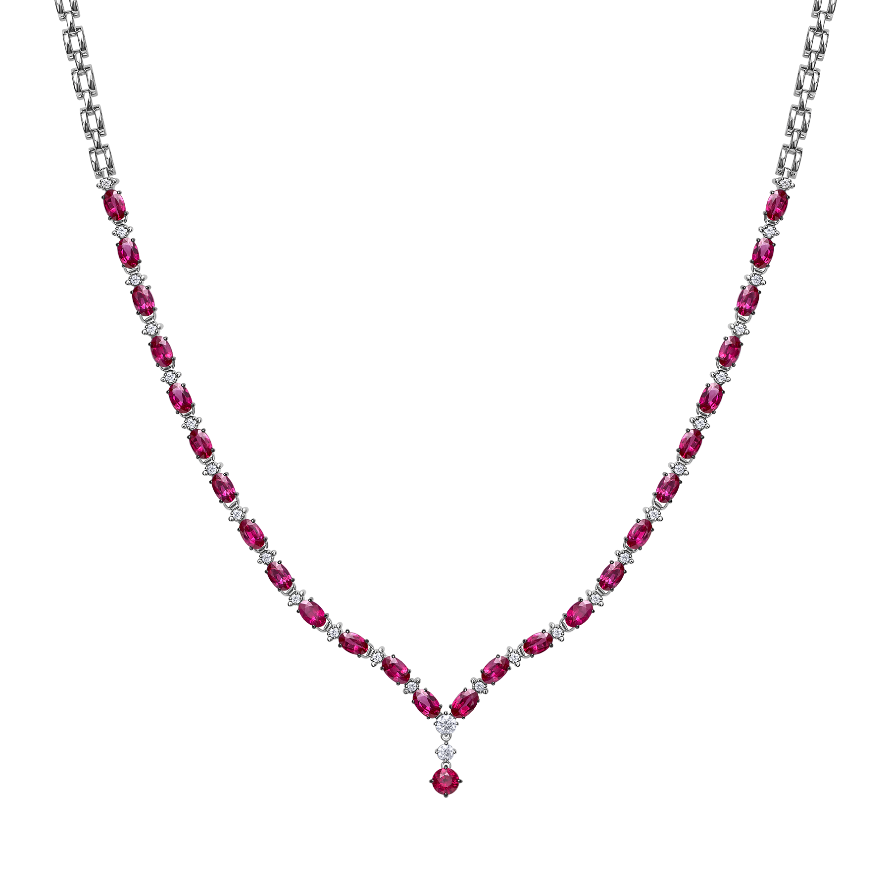 Колье с рубинами и бриллиантами, белое золото