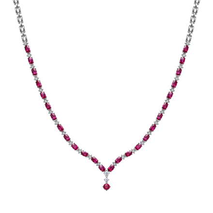 Колье с рубинами и бриллиантами, белое золото 1