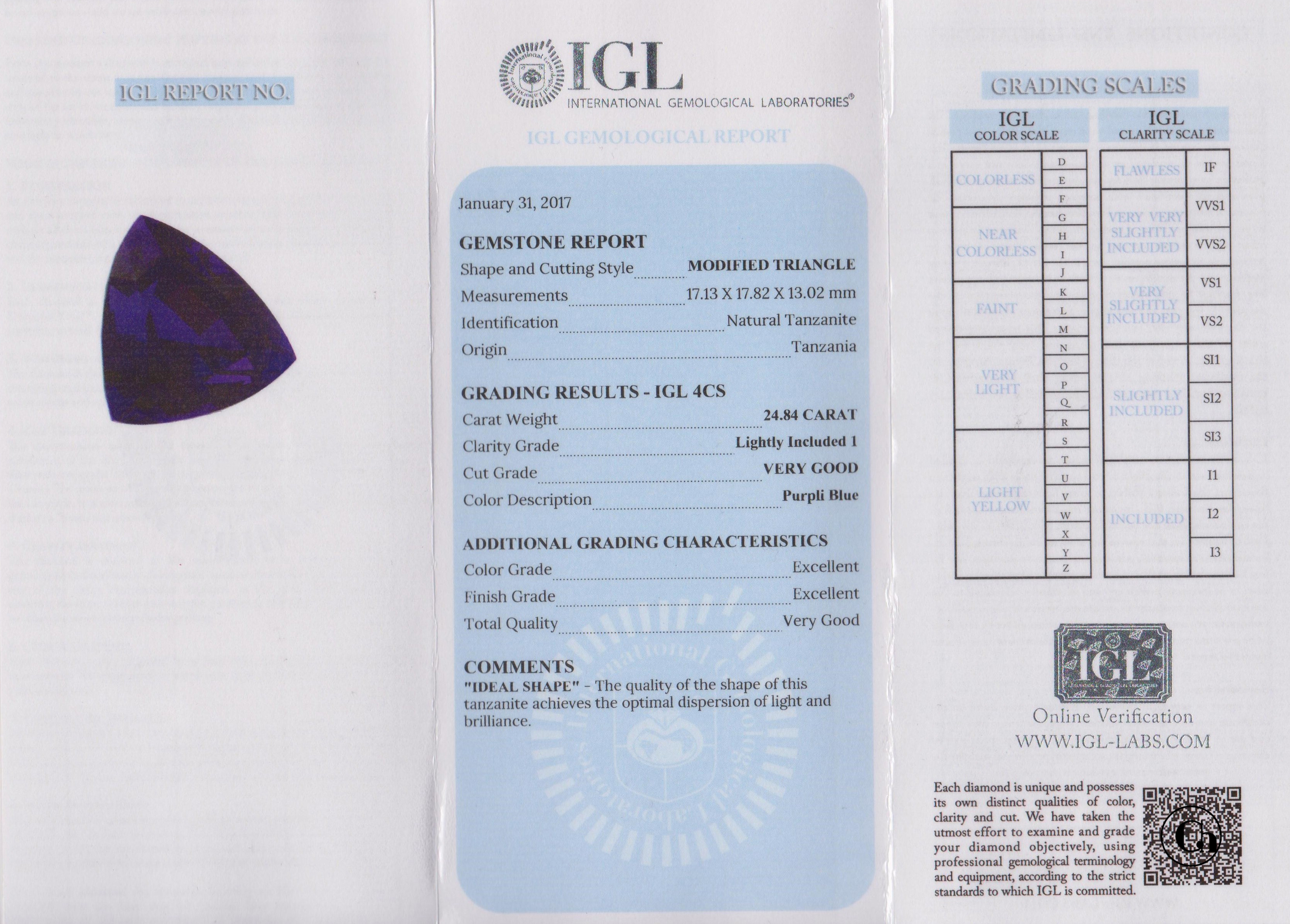 Танзанит, Триллион, 24,84ct