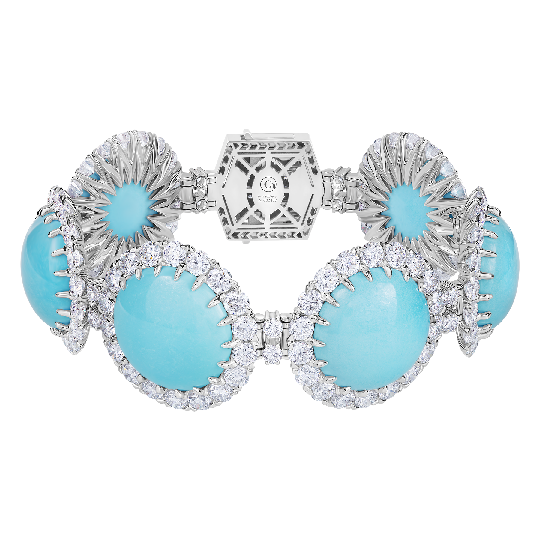 Браслет с бирюзой и бриллиантами, белое золото
