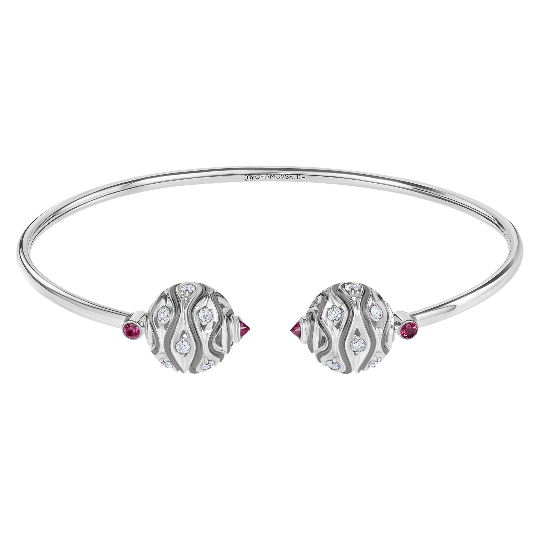 Браслет с рубинами и бриллиантами, белое золото