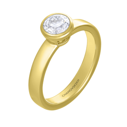 Помолвочное кольцо с бриллиантом, желтое золото 1