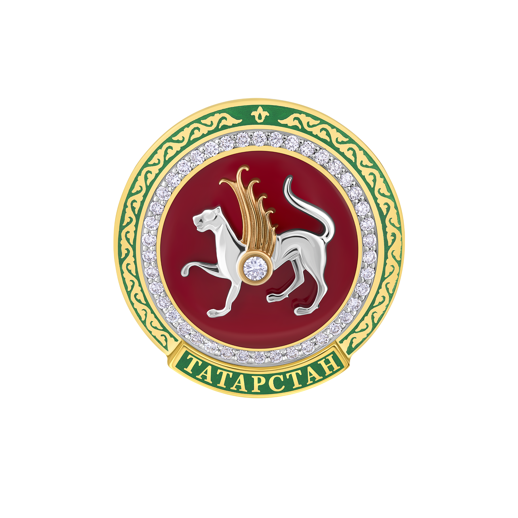 Нагрудный знак ТАТАРСТАН с бриллиантами, жёлтое и белое золото, н.керамика
