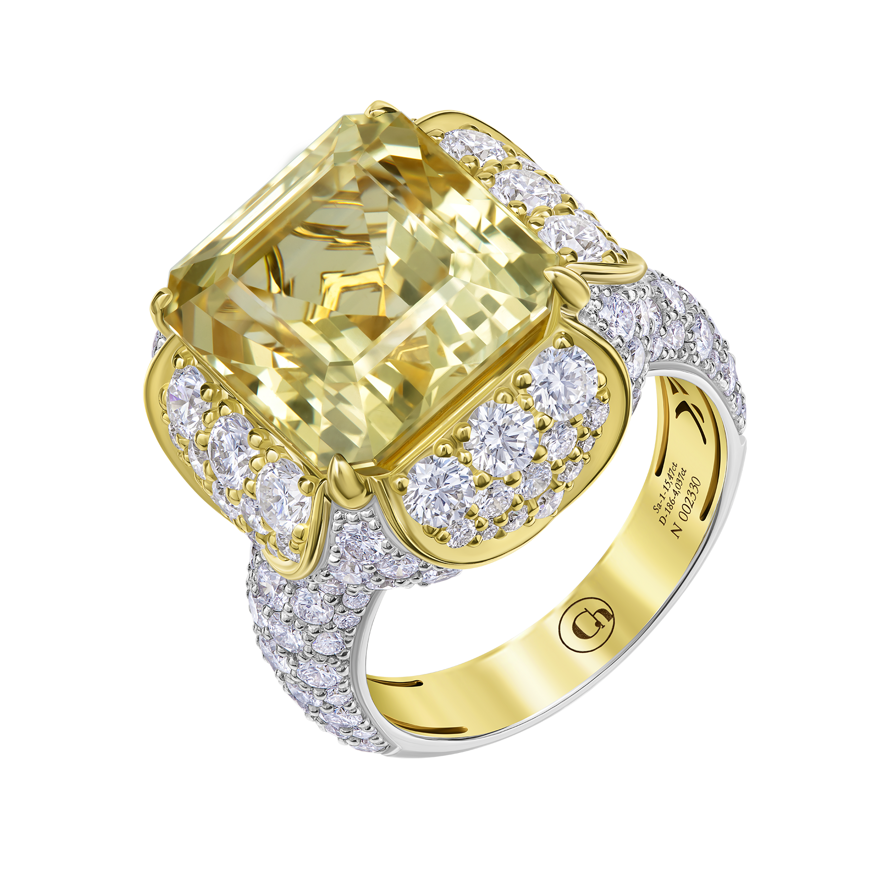 Кольцо с жёлтым сапфиром и бриллиантами, жёлтое и белое золото