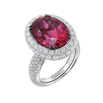 Кольцо с рубеллитом и бриллиантами, белое золото 1
