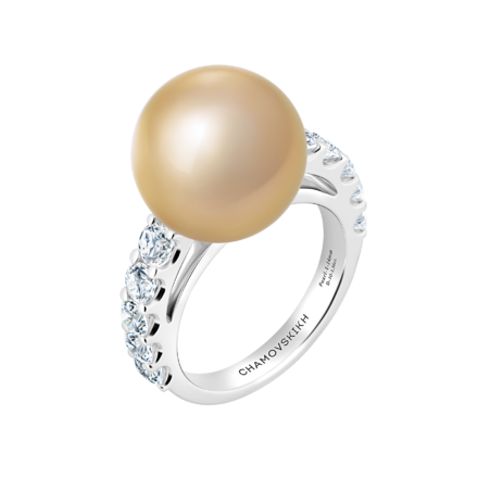Кольцо с жемчугом и бриллиантами, белое золото 1