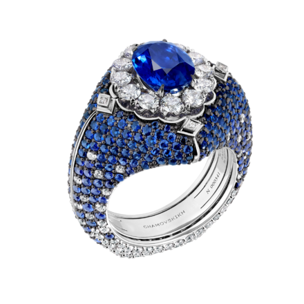 Кольцо с сапфирами и бриллиантами, белое золото 1