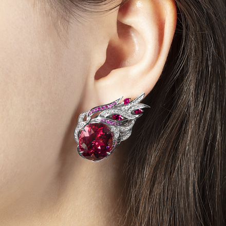 Серьги с рубеллитами, бриллиантами и рубинами, белое золото 2