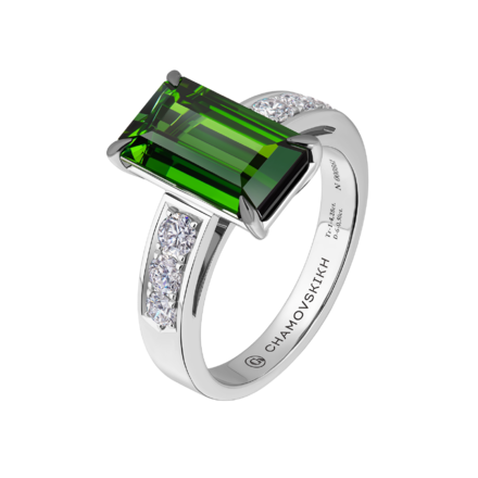Кольцо с верделитом и бриллиантами, белое золото 1