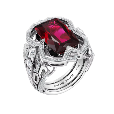 Кольцо с турмалином и бриллиантами, белое золото 1