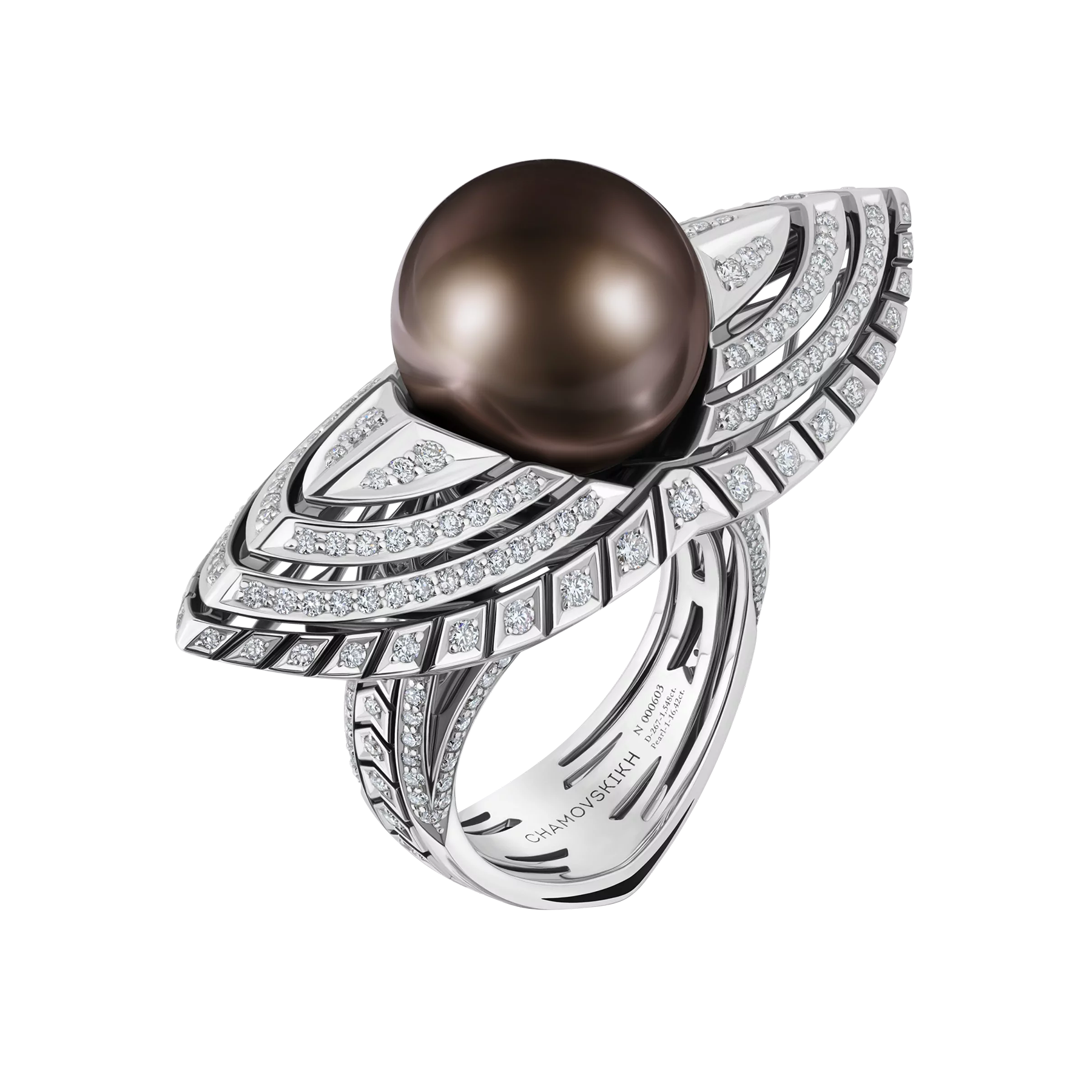Кольцо с жемчугом и бриллиантами, белое золото, н.керамика