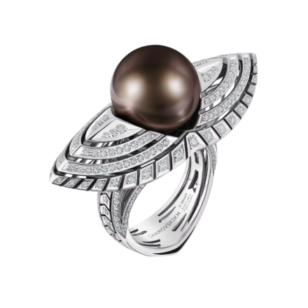 Кольцо с жемчугом и бриллиантами, белое золото, н.керамика 1