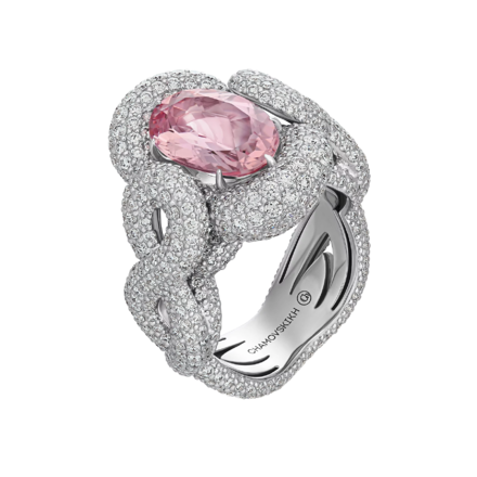 Кольцо с морганитом и бриллиантами, белое золото 1