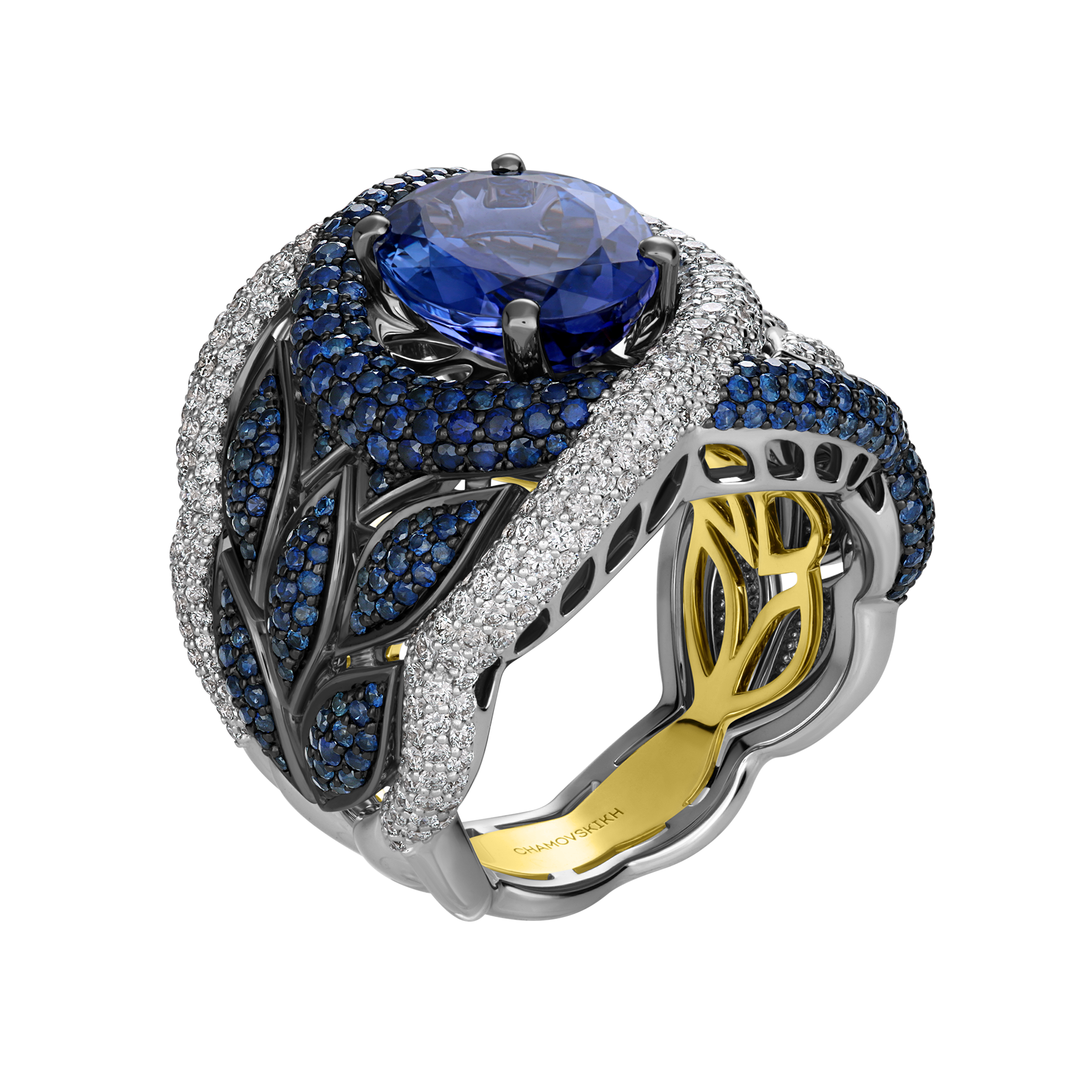 Кольцо с танзанитом и бриллиантами, белое золото