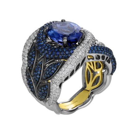 Кольцо с танзанитом и бриллиантами, белое золото 1