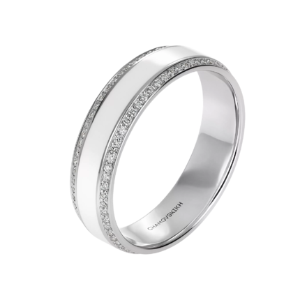 Обручальное кольцо с бриллиантами, белое золото, н.керамика 1