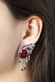 Серьги с рубеллитами, бриллиантами и рубинами, белое золото