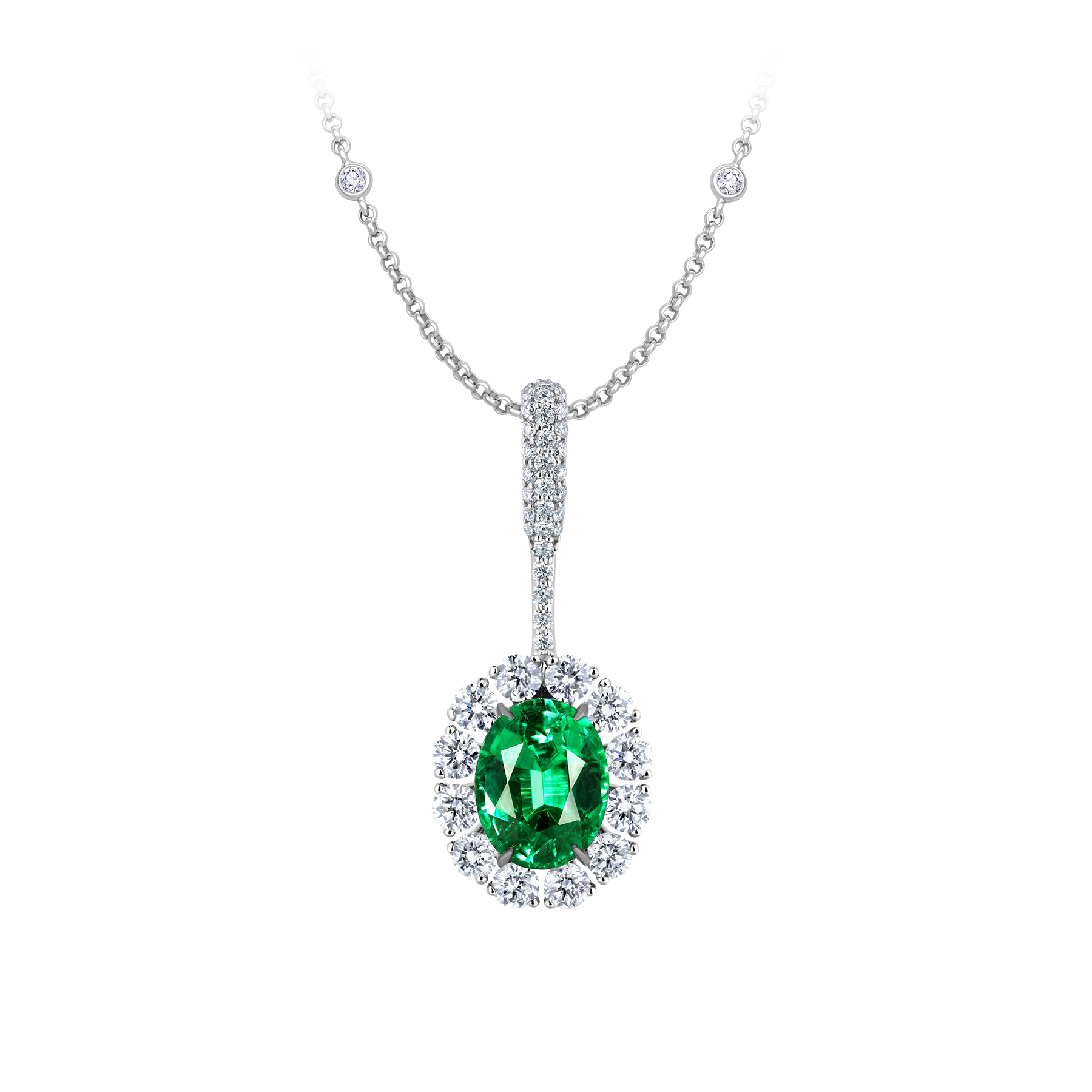 Подвес с изумрудами и бриллиантами, белое золото