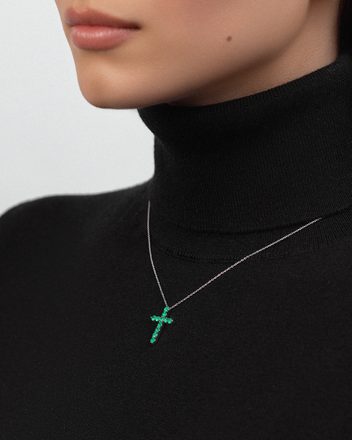 Колье с изумрудами и бриллиантом, белое золото 2