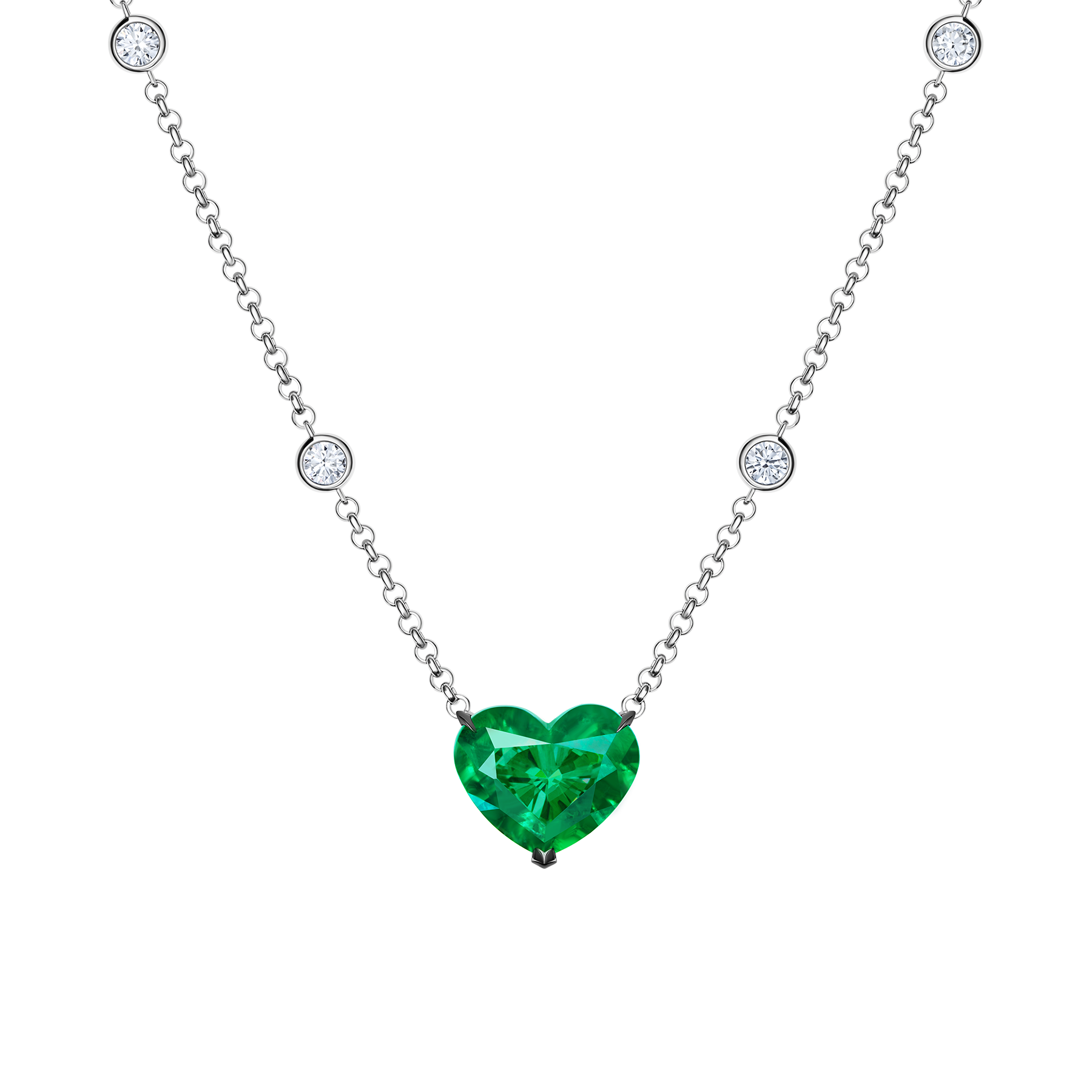 Колье с изумрудом и бриллиантами, белое золото