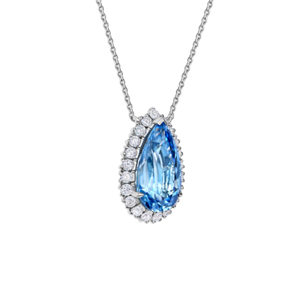 Колье с аквамарином и бриллиантами, белое золото 2