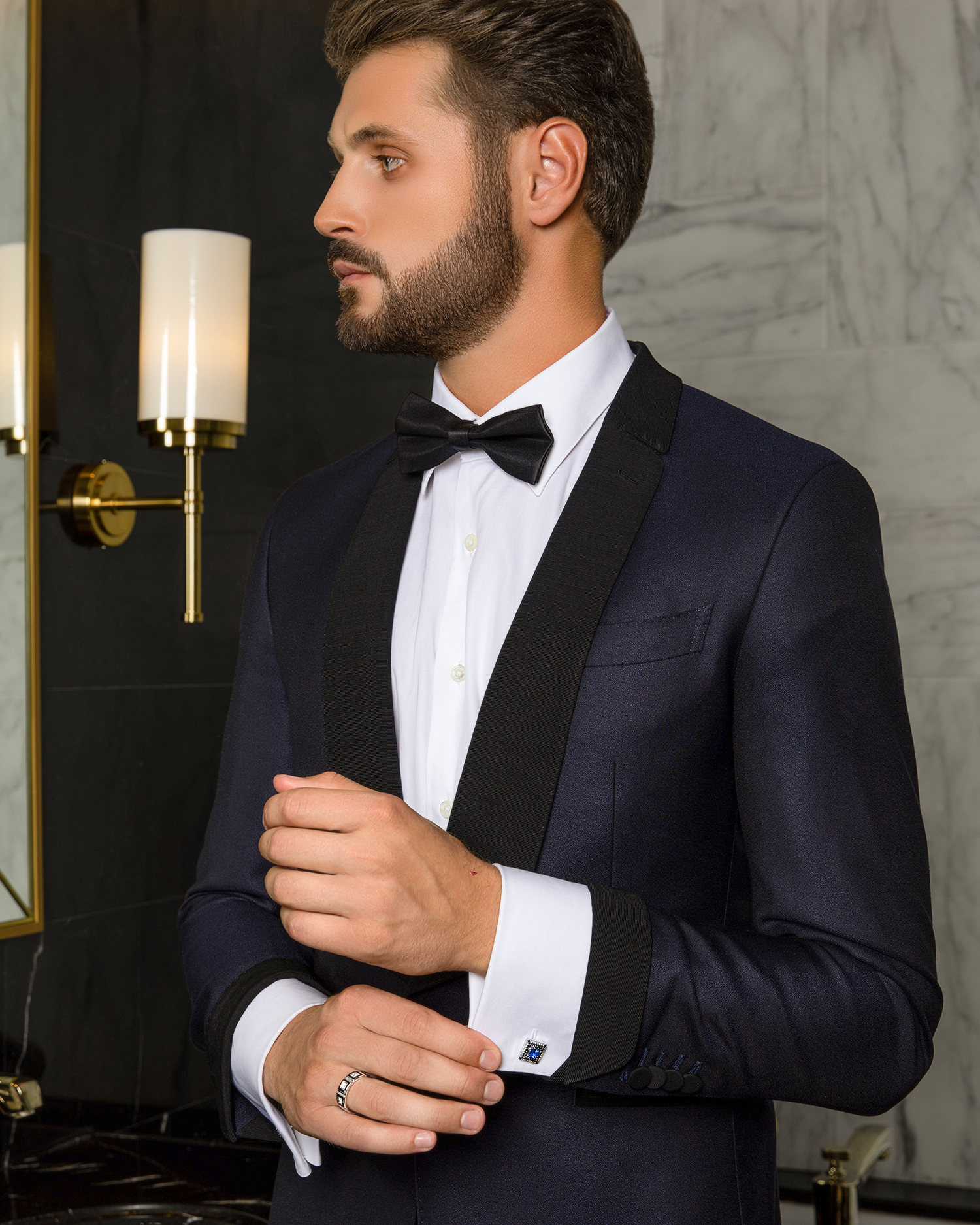 Запонки с сапфирами и бриллиантами, белое золото