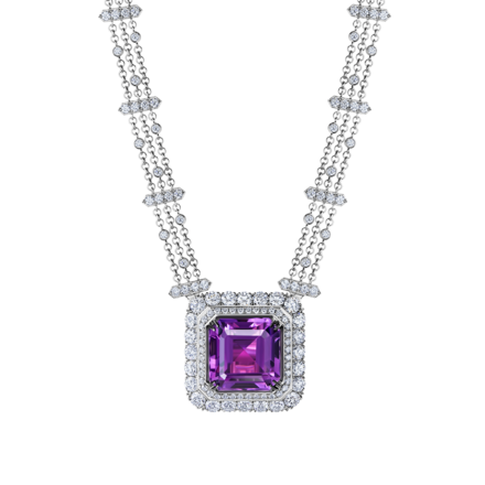 Колье с аметистом и бриллиантами, белое золото 1