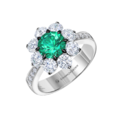Кольцо с изумрудом и бриллиантами, белое золото