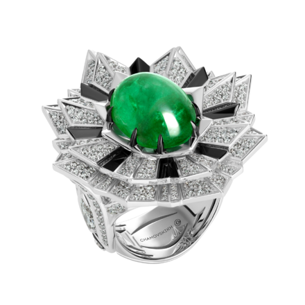 Кольцо с изумрудом и бриллиантами, белое золото, н.керамика 1